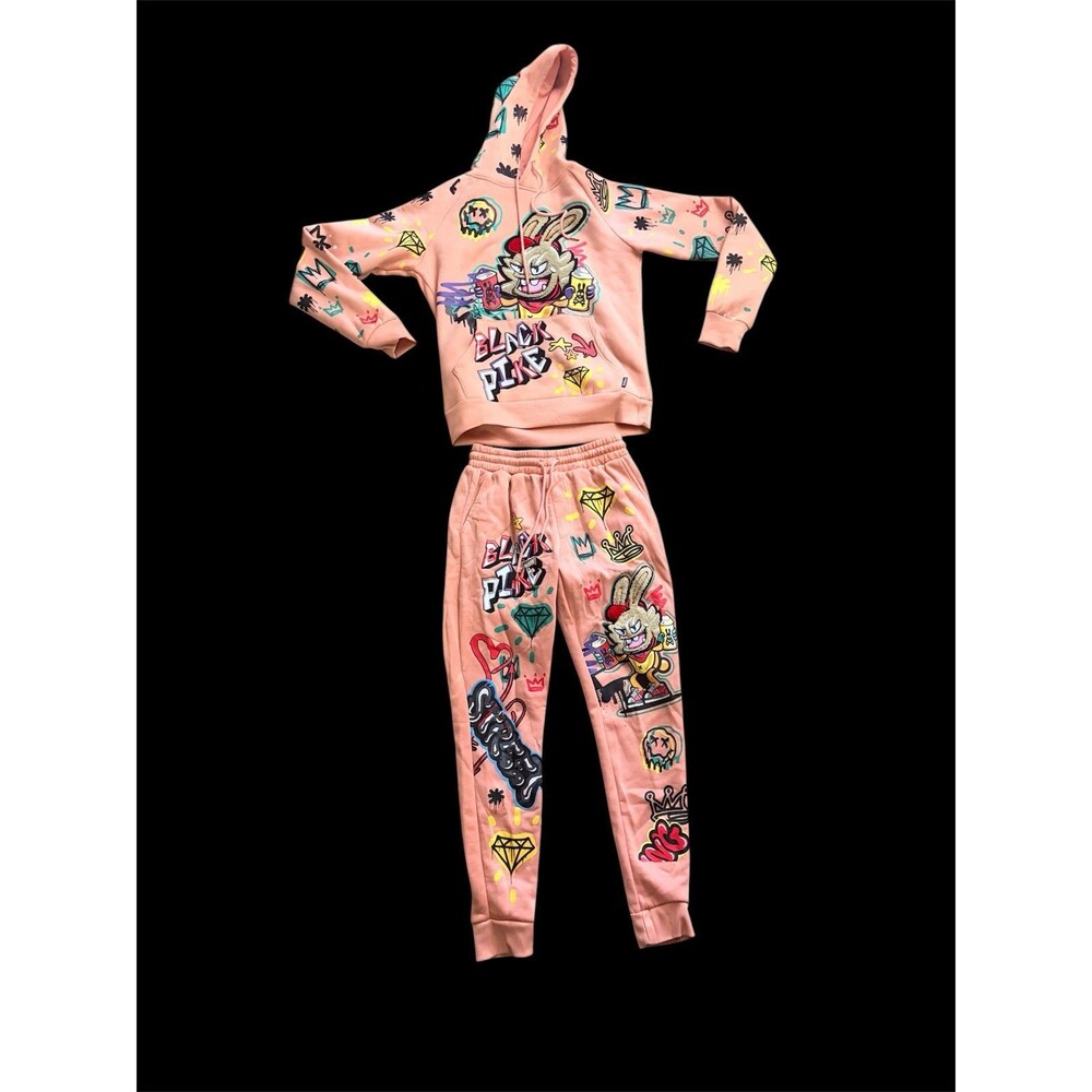 Black Pike Pink Graffiti Bunny Hoodie and Jogger Set